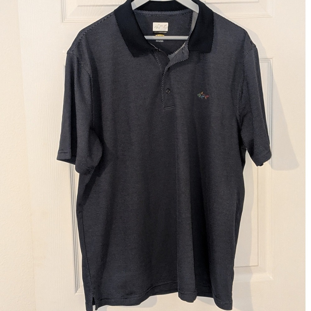 Greg Norman Mens Play Dry Golf Polo Shirt XL Navy Blue Micro Stripe Short Sleeve